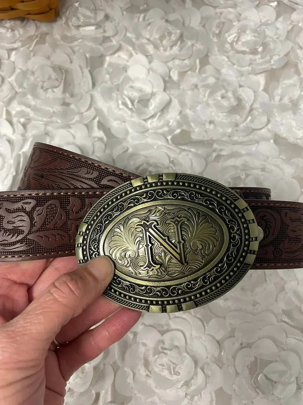 Men's Tooled Leather Belt by BC Belts with 